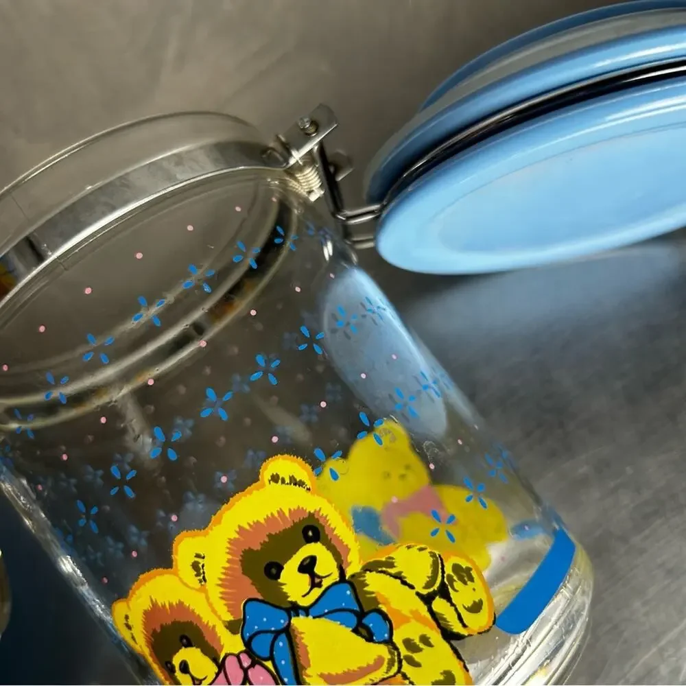 Set‎ of 3 Vintage Country Bear Blue Canister Set